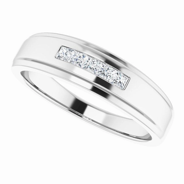Five Stone Channel set Princess Diamond Men's Ring