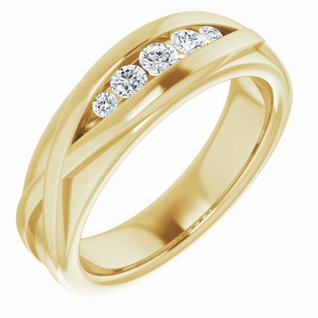 Five Stone Channel Set Round Diamond Men's Ring Infinity Style