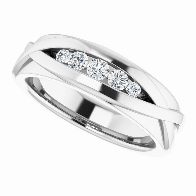 Five Stone Channel Set Round Diamond Men's Ring Infinity Style