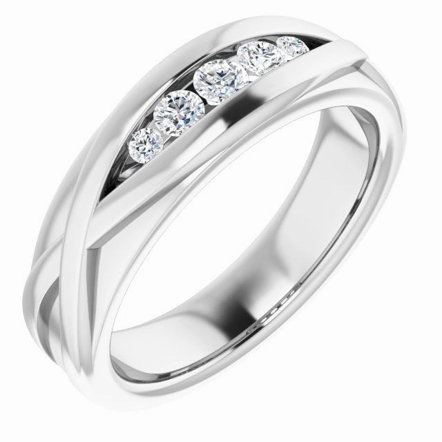 Five Stone Channel Set Round Diamond Men's Ring Infinity Style