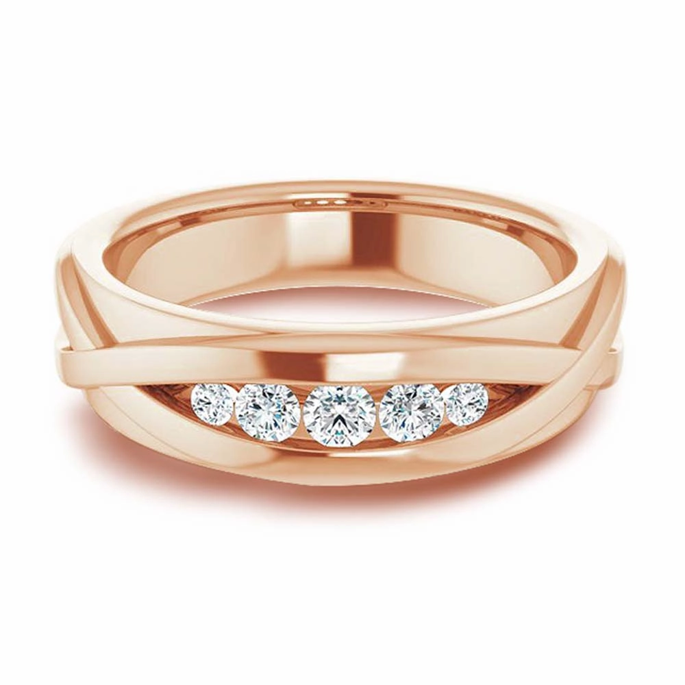 Five Stone Channel Set Round Diamond Men's Ring Infinity Style
