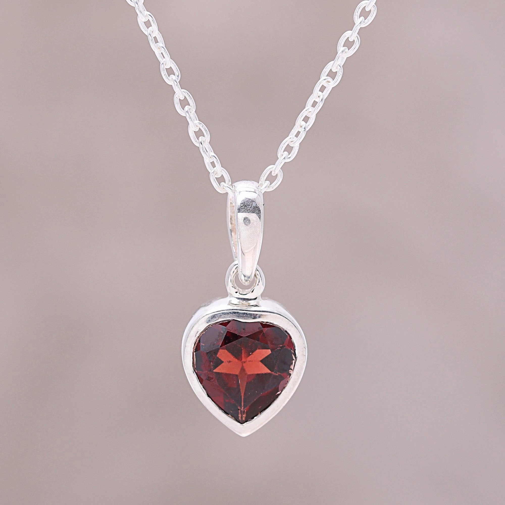 Flaming Heart Sterling Silver Red Garnet Flaming Heart Pendant Necklace