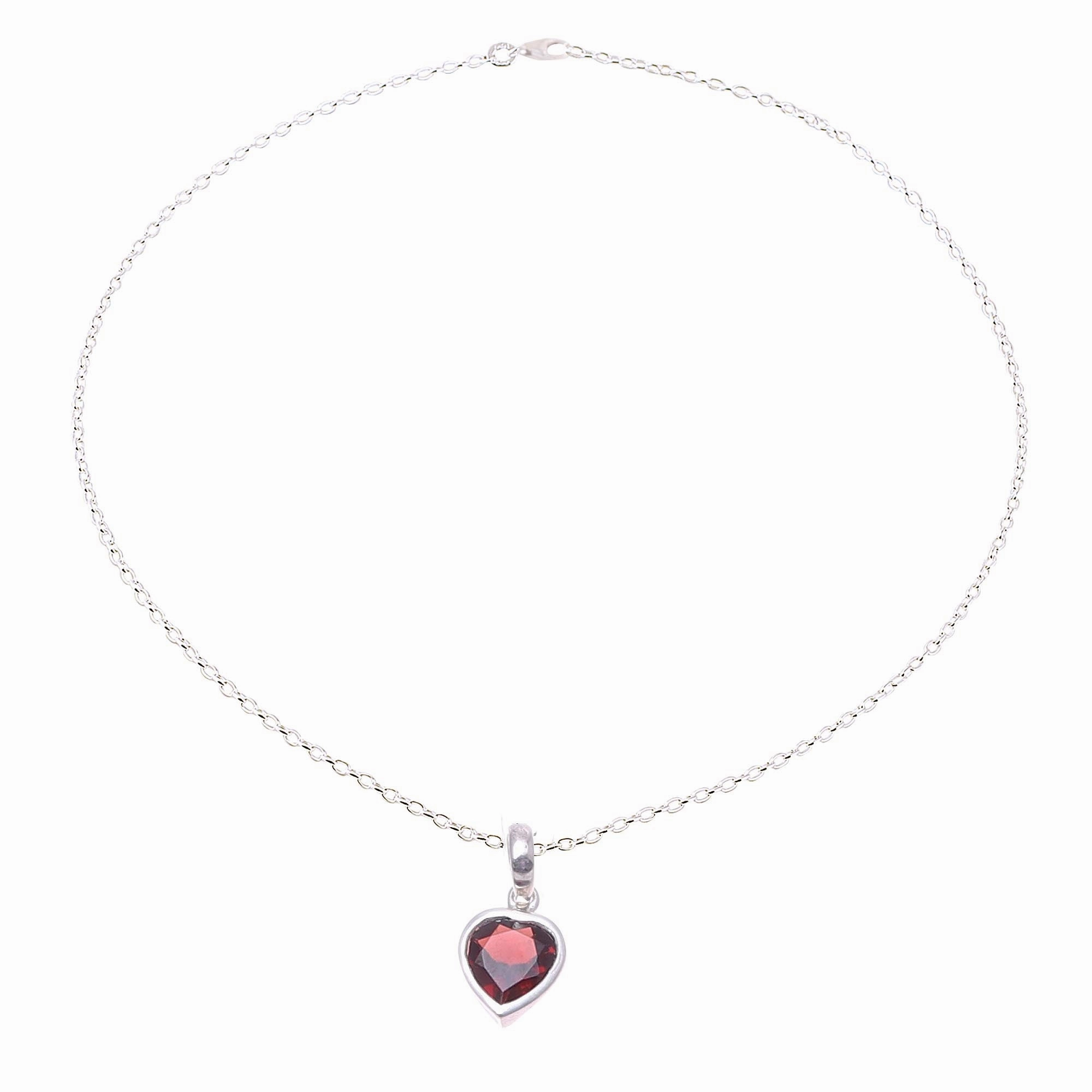 Flaming Heart Sterling Silver Red Garnet Flaming Heart Pendant Necklace