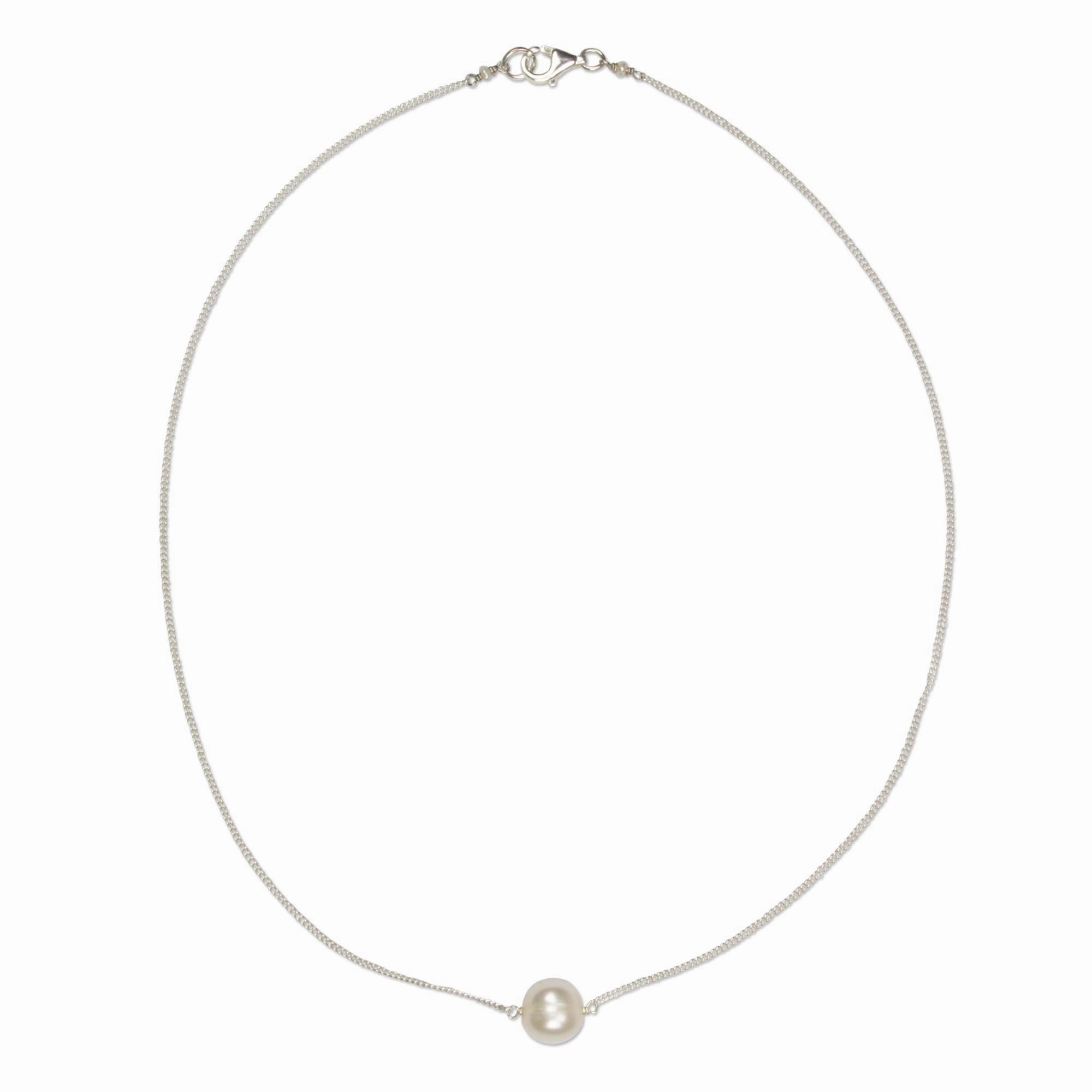 Floating Pearl Sterling Silver Necklace