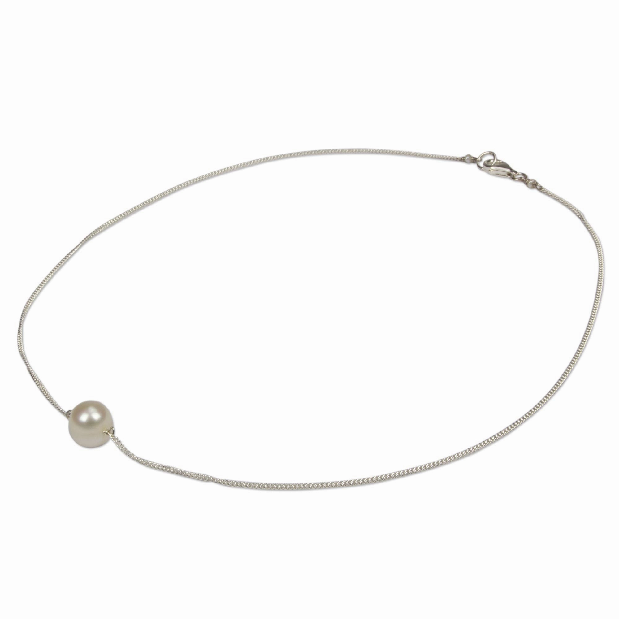 Floating Pearl Sterling Silver Necklace