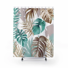 Floral boho, fabric shower curtain | Green, beige, white bath curtain Lighting,Home Lighting