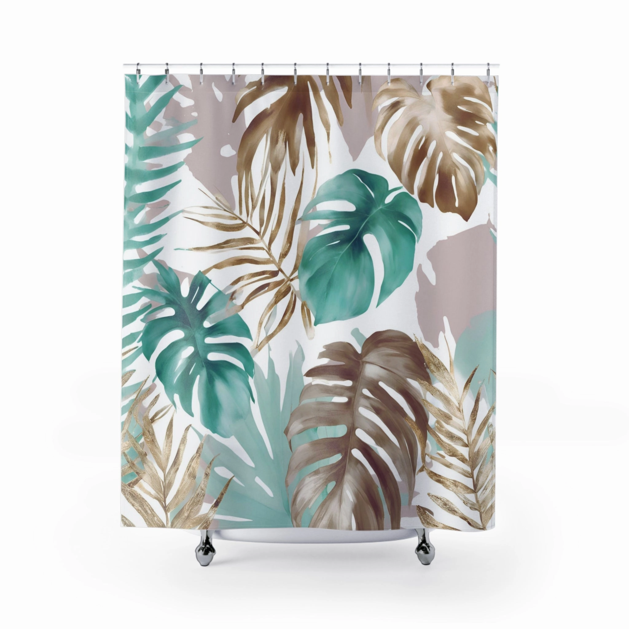 Floral boho, fabric shower curtain | Green, beige, white bath curtain Lighting,Home Lighting