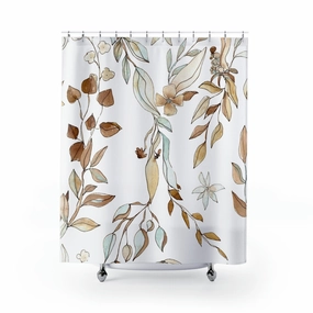floral boho shower curtain | baby blue, brown leaves Lighting,Home Lighting