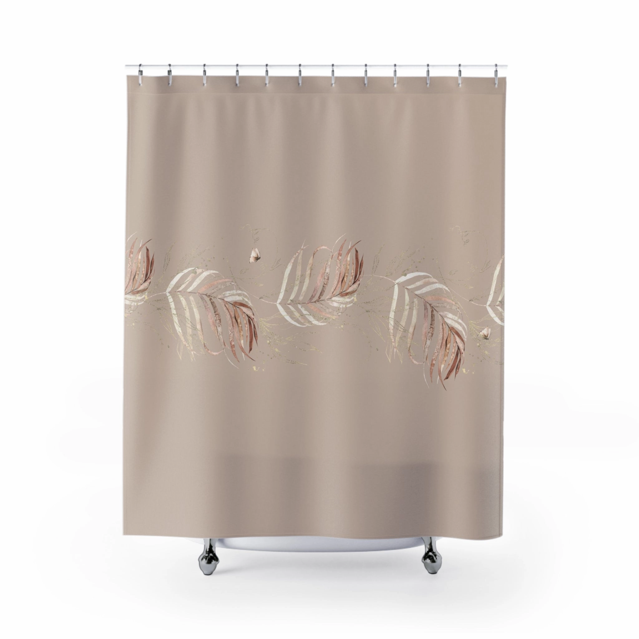 Floral Boho Shower Curtain | Blush Beige Beige Leaves Lighting,Home Lighting