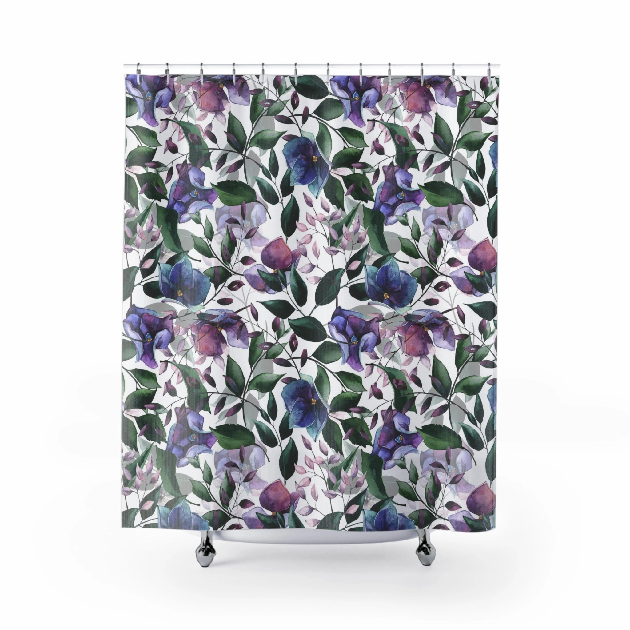 Floral Boho Shower Curtain | Forest Green, Purple Blue Jungle Lighting,Home Lighting