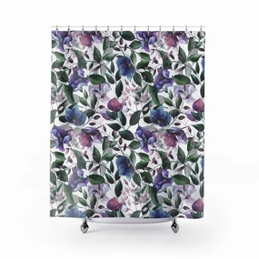 Floral Boho Shower Curtain | Forest Green, Purple Blue Jungle Lighting,Home Lighting