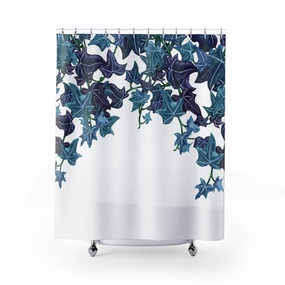 Floral Boho Shower Curtain | White Teal Blue Leaves Lighting,Home Lighting