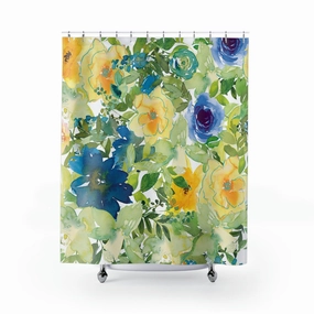 Floral boho shower curtain | Yellow Blue Botanical Lighting,Home Lighting