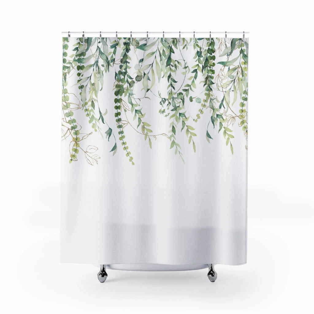 Floral Eucalyptus Shower Curtain | Green White Lighting,Home Lighting