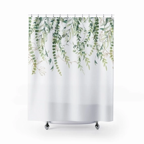 Floral Eucalyptus Shower Curtain | Green White Lighting,Home Lighting
