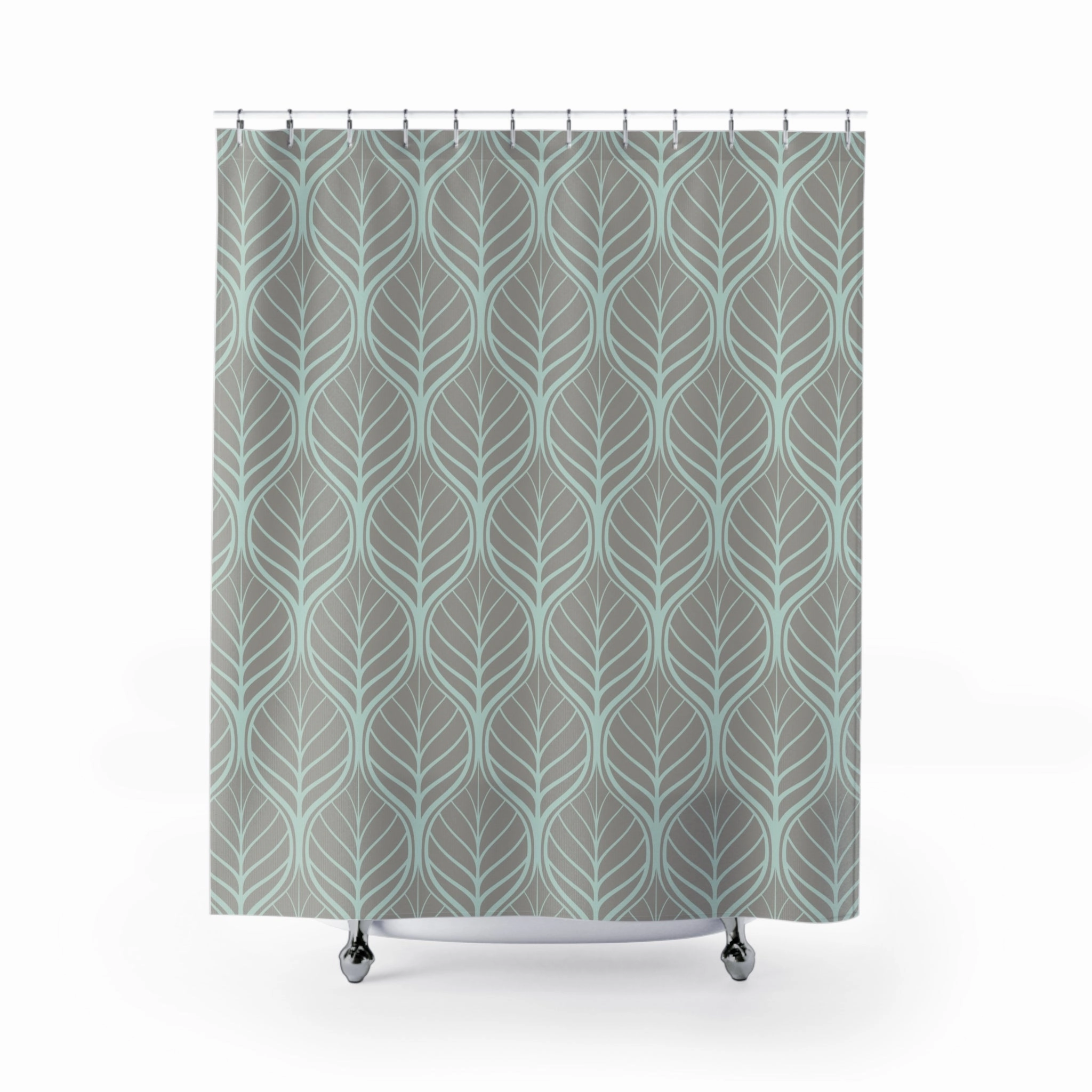 Floral fabric shower curtain | Grey mint leaves Lighting,Home Lighting