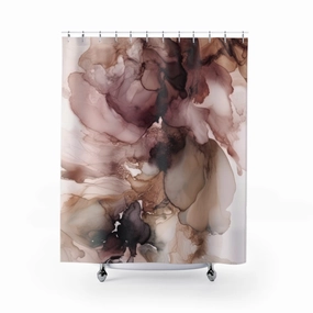 Floral Shower Curtain | Abstract Alcohol Ink, Mauve Pink Beige Lighting,Home Lighting