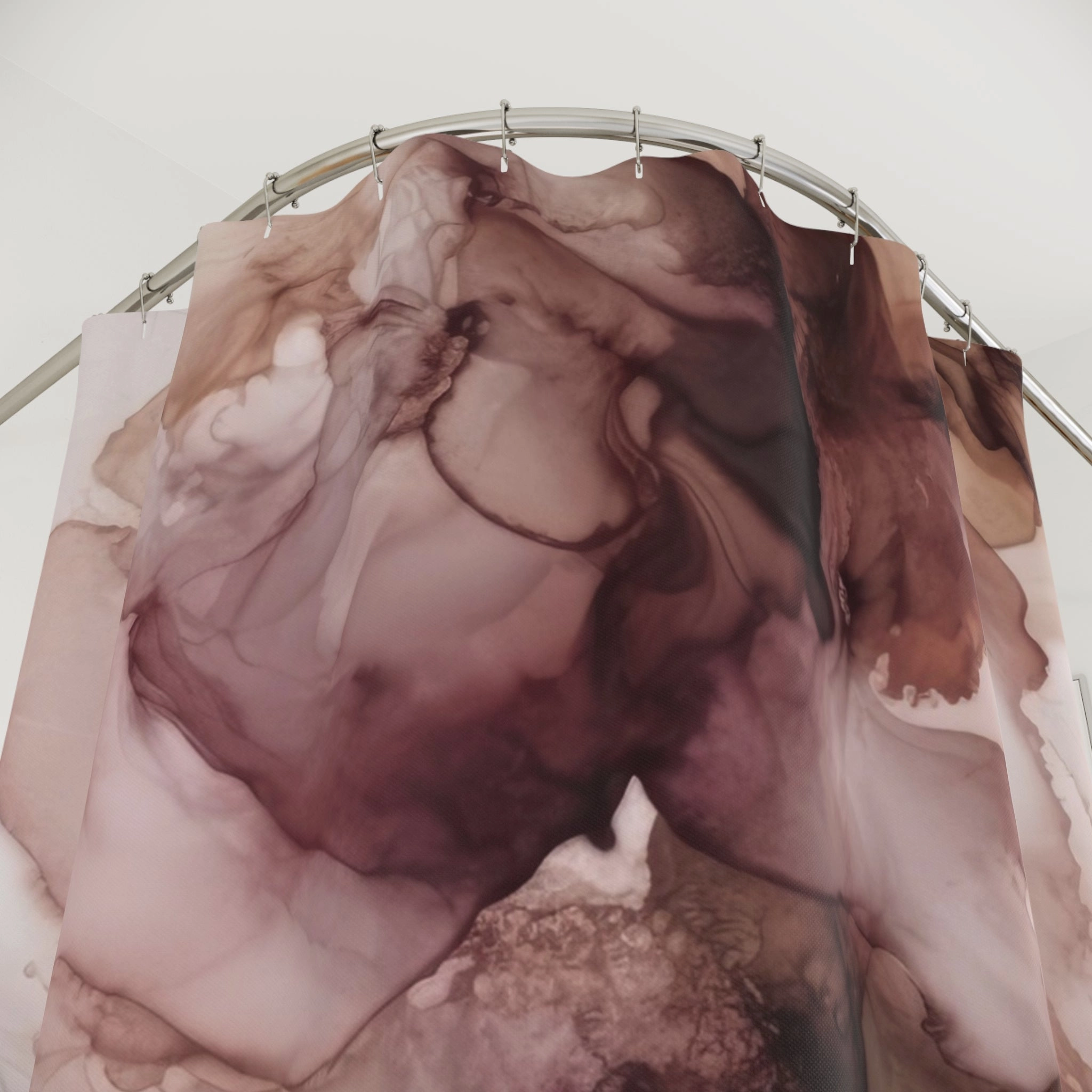 Floral Shower Curtain | Abstract Alcohol Ink, Mauve Pink Beige