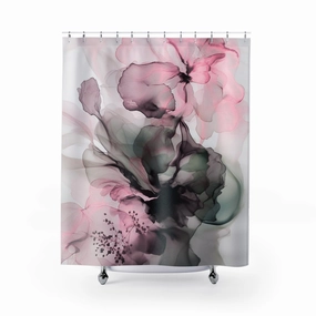 Floral Shower Curtain | Abstract Alcohol Ink, Pink Green Grey Lighting,Home Lighting