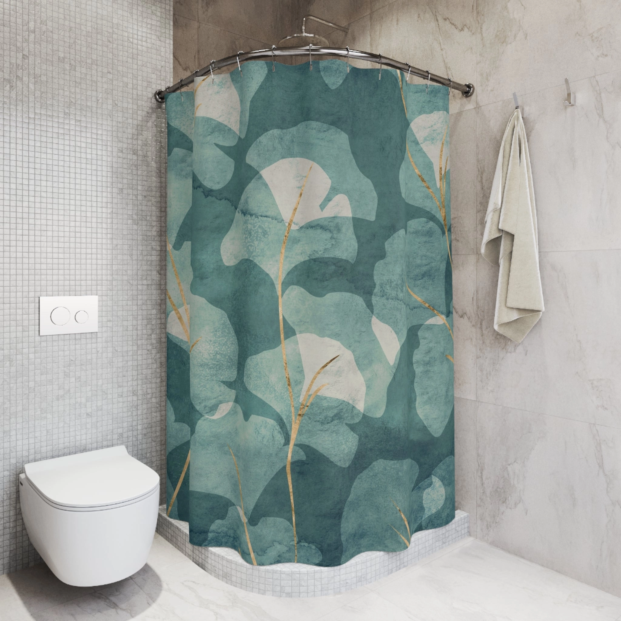 Floral Shower Curtain | Abstract Gingko Leaves, Green