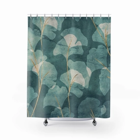 Floral Shower Curtain | Abstract Gingko Leaves, Green Lighting,Home Lighting