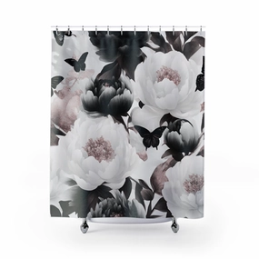 Floral  Shower Curtain | Black White Butterflies Lighting,Home Lighting