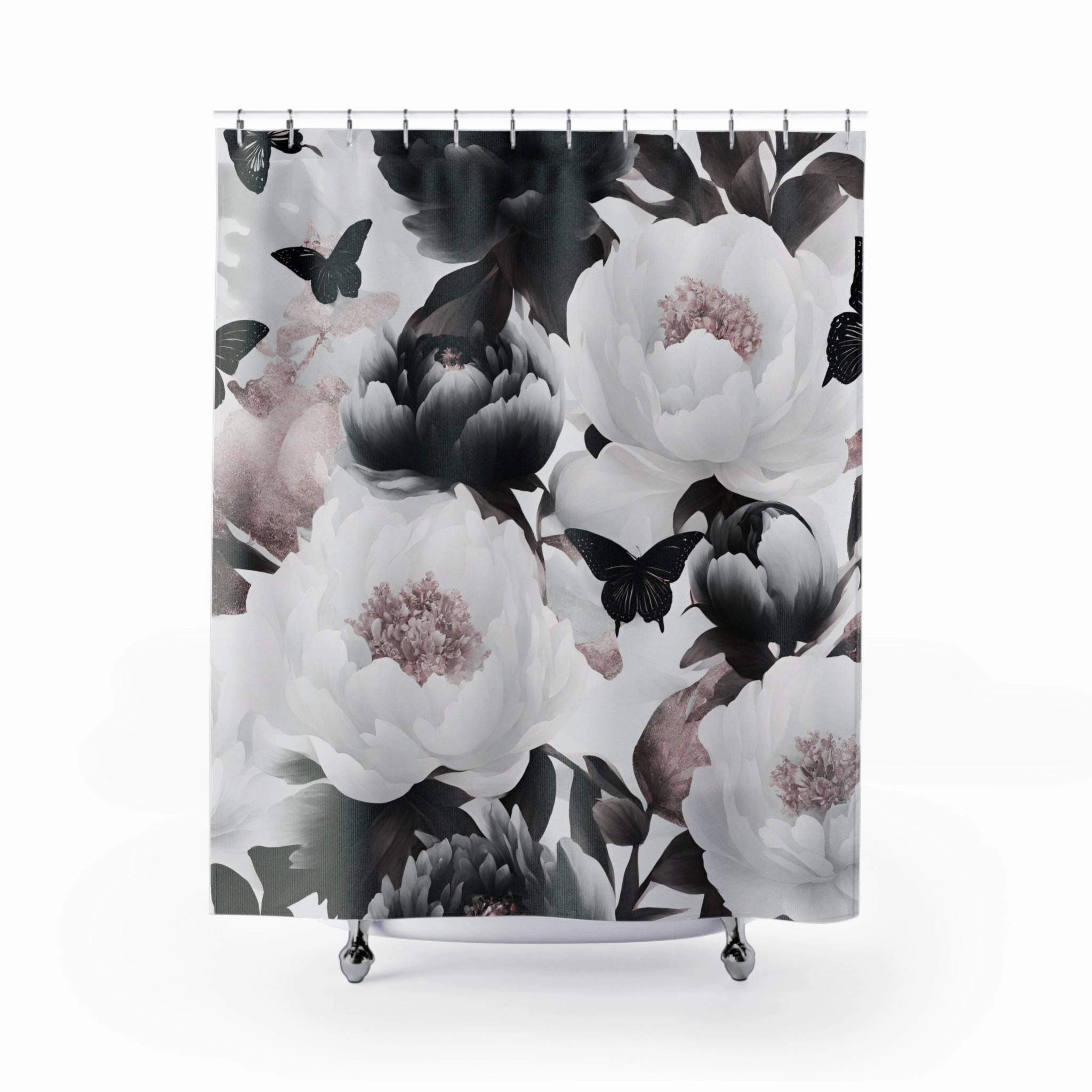 Floral  Shower Curtain | Black White Butterflies Lighting,Home Lighting