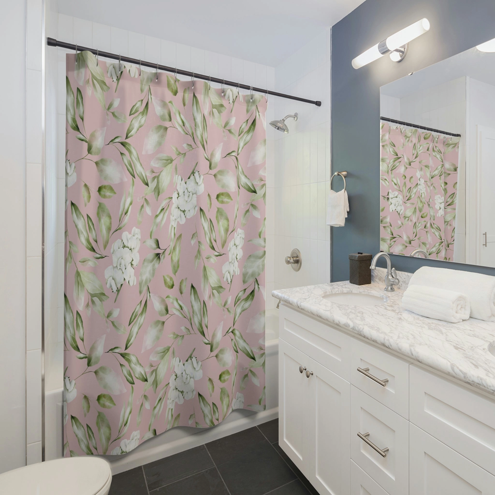 Floral Shower Curtain | Blush Pink, White Orchid Minimalist Botanical