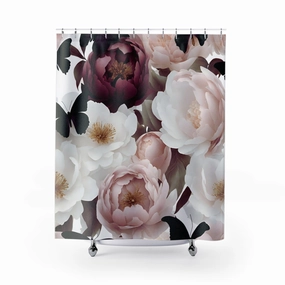Floral  Shower Curtain | Burgundy White Blush Roses Lighting,Home Lighting