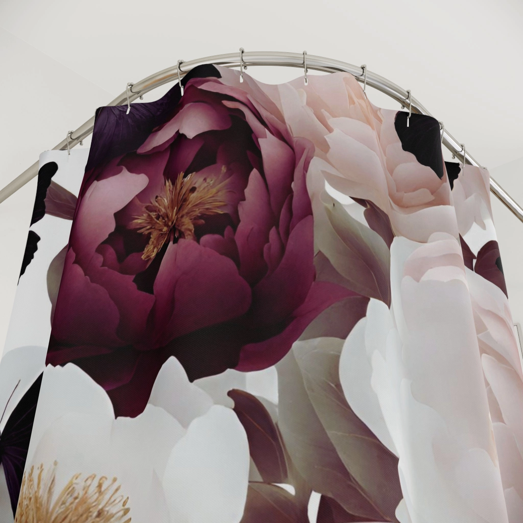 Floral  Shower Curtain | Burgundy White Blush Roses