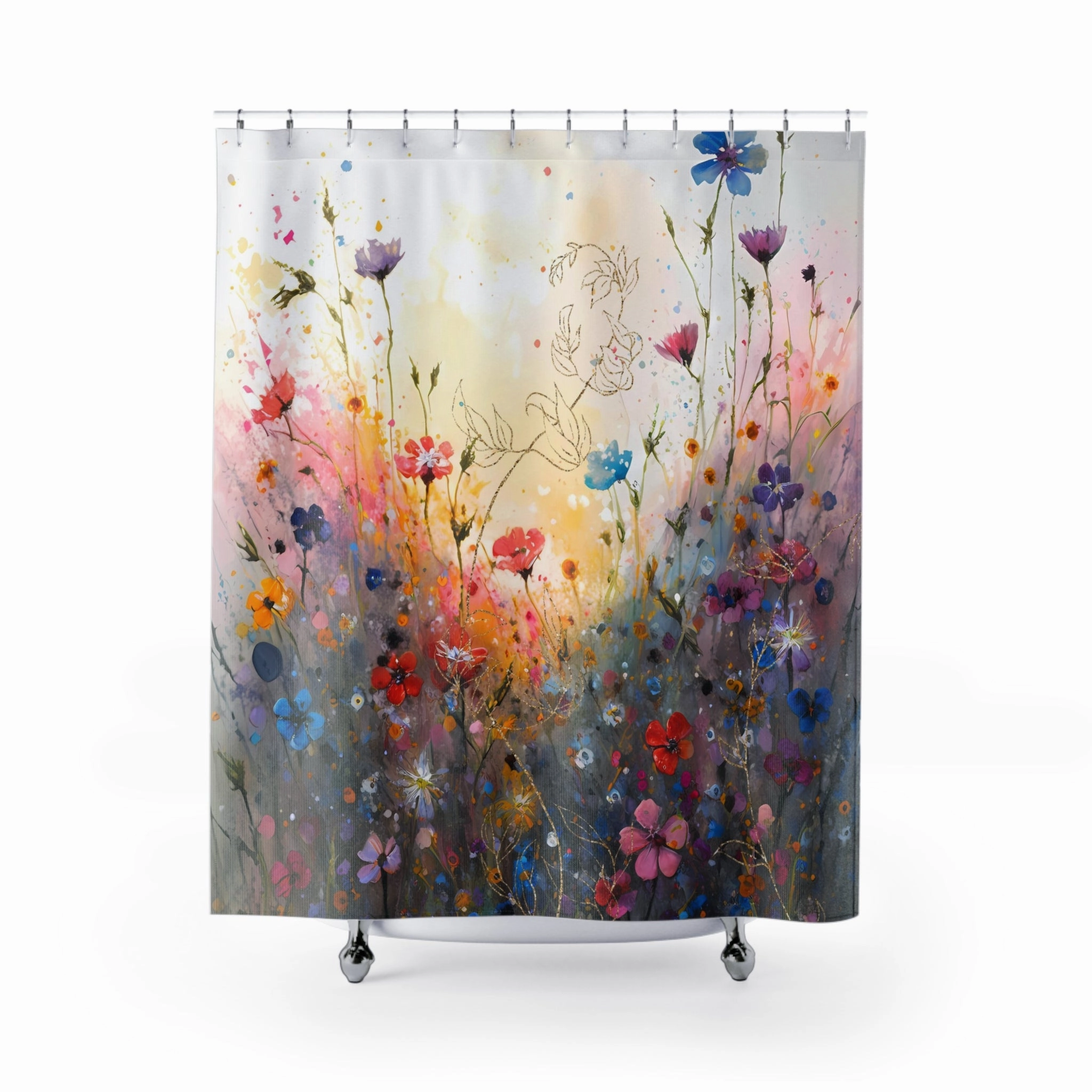Floral Shower Curtain | Colorful Wild Garden Lighting,Home Lighting