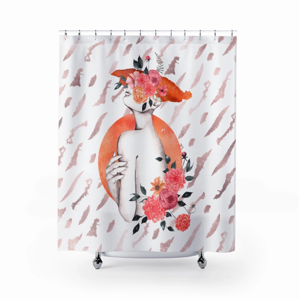 Floral Shower Curtain | Female Art | Pink Orange Lighting,Home Lighting
