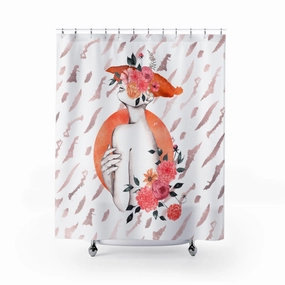 Floral Shower Curtain | Female Art | Pink Orange Lighting,Home Lighting
