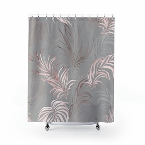 Floral Shower Curtain | Gray Blush Pink Wild Palm Leaves Lighting,Home Lighting