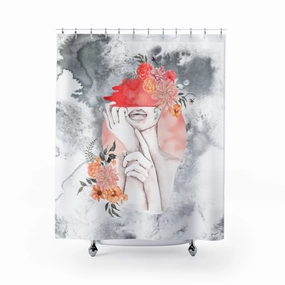 Floral Shower Curtain | Gray White Ombre | Pink Female Art Lighting,Home Lighting