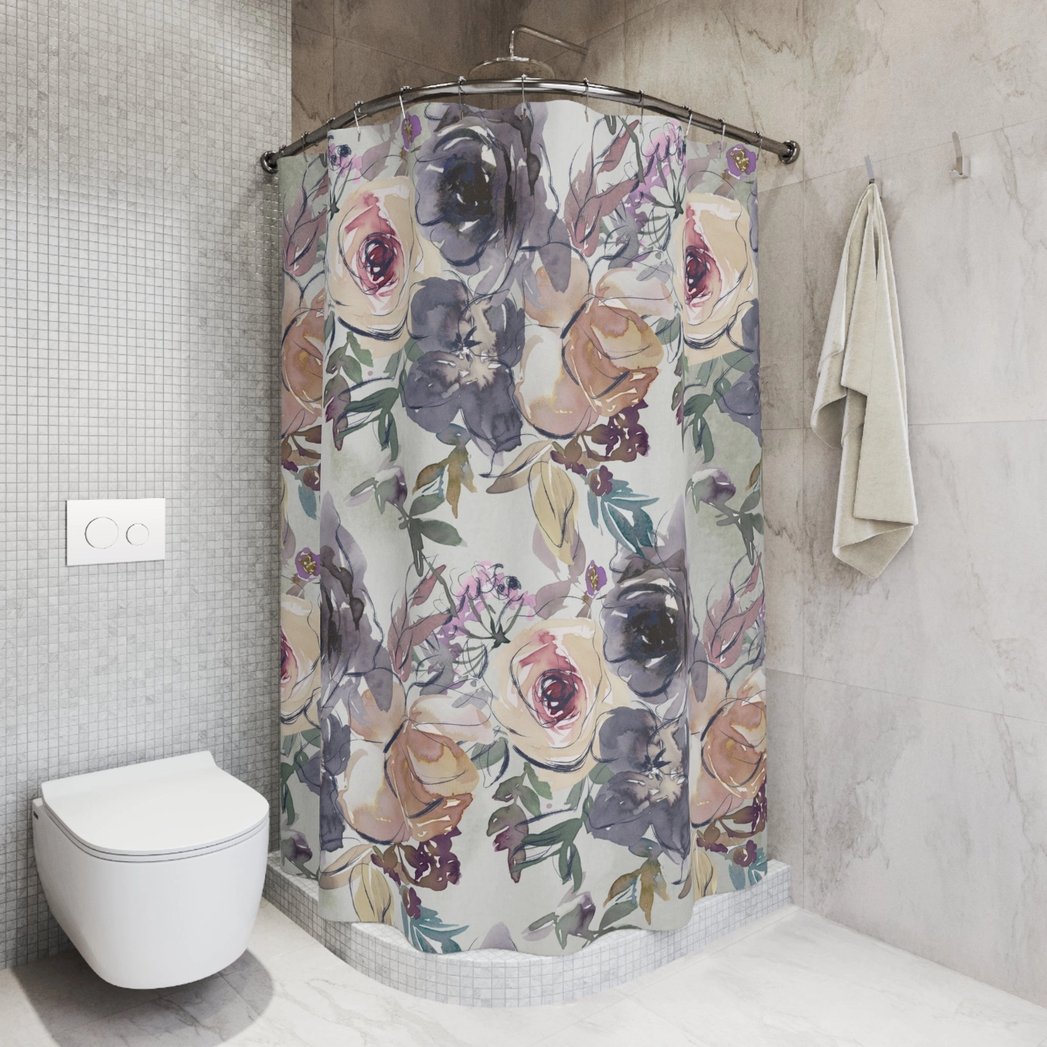 Floral Shower Curtain | Grey Beige, Blue