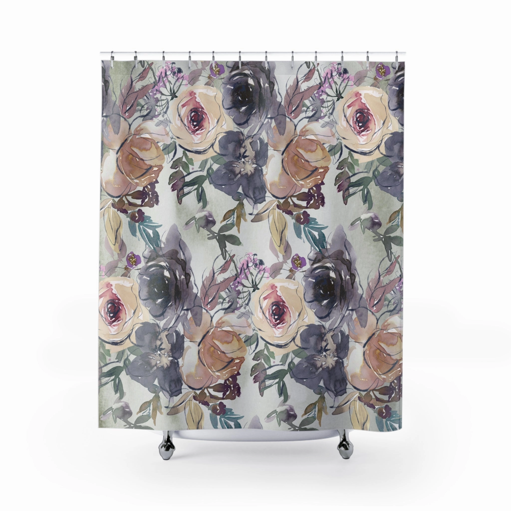 Floral Shower Curtain | Grey Beige, Blue Lighting,Home Lighting