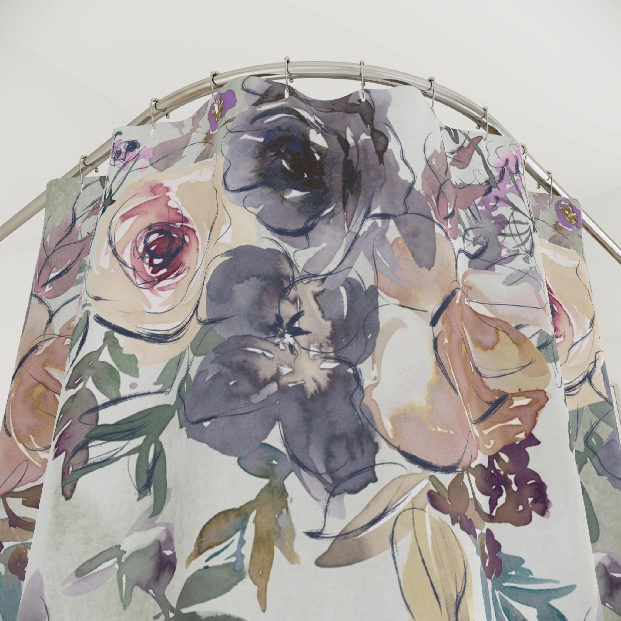 Floral Shower Curtain | Grey Beige, Blue