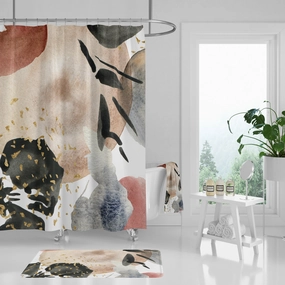 Floral Shower Curtain | Grey Beige Red Lighting,Home Lighting