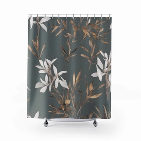 Floral Shower Curtain | Grey, Muted Gold, White Lighting,Home Lighting