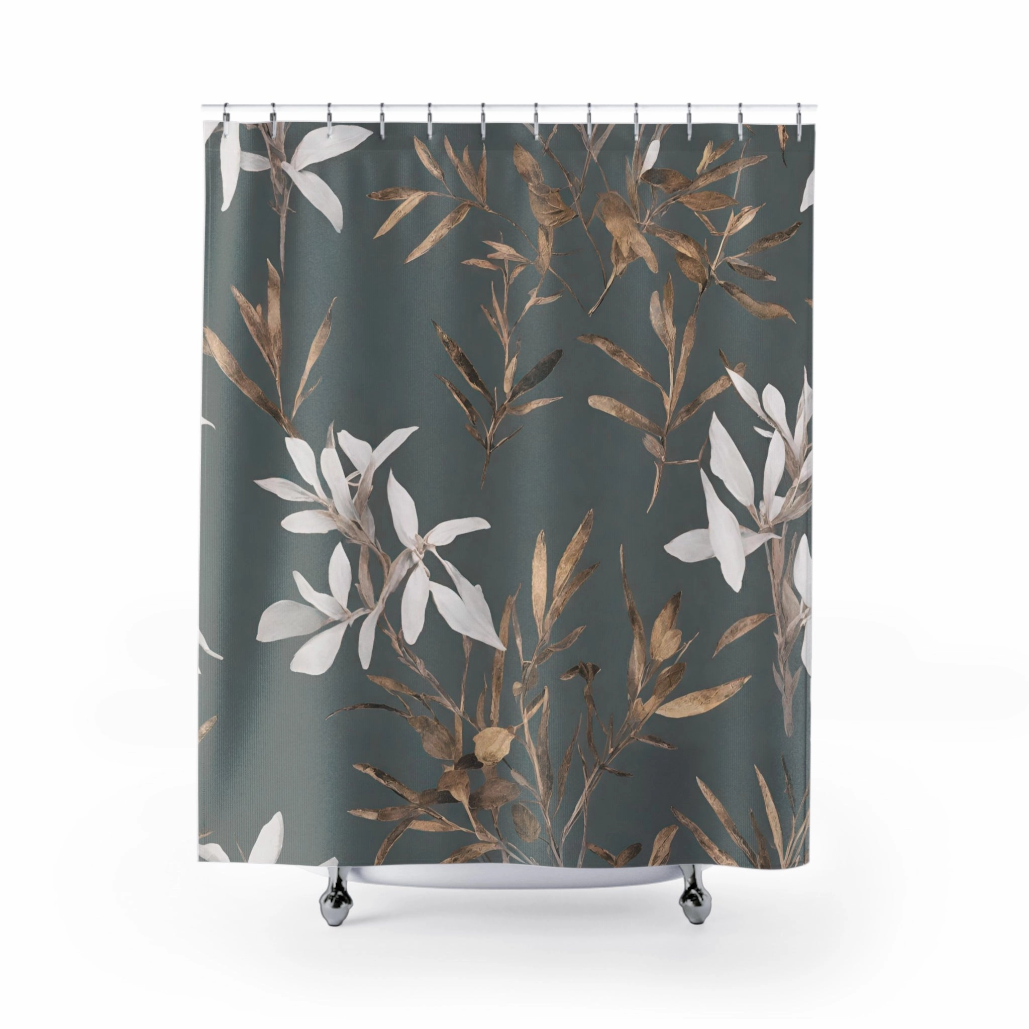 Floral Shower Curtain | Grey, Muted Gold, White Lighting,Home Lighting