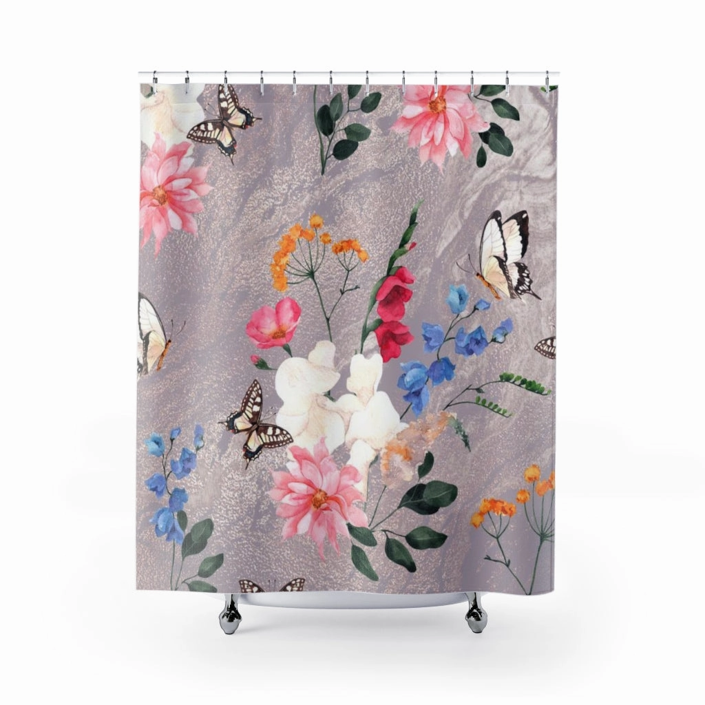 Floral Shower Curtain | Lavender Butterflies