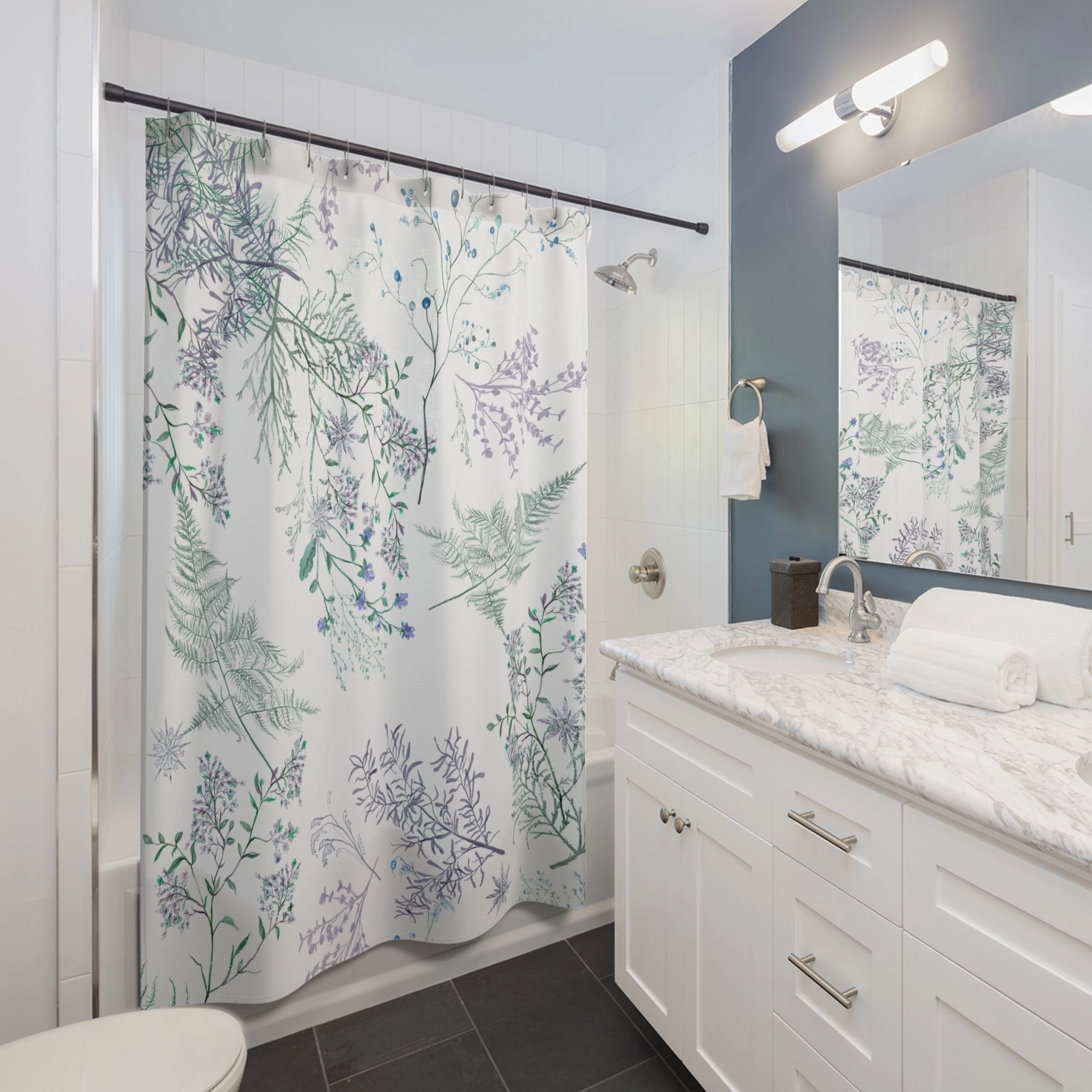 Floral Shower Curtain | Lavender Green Bath Curtain