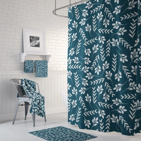 Floral Shower Curtain | Navy White Minimalist Botanical Lighting,Home Lighting