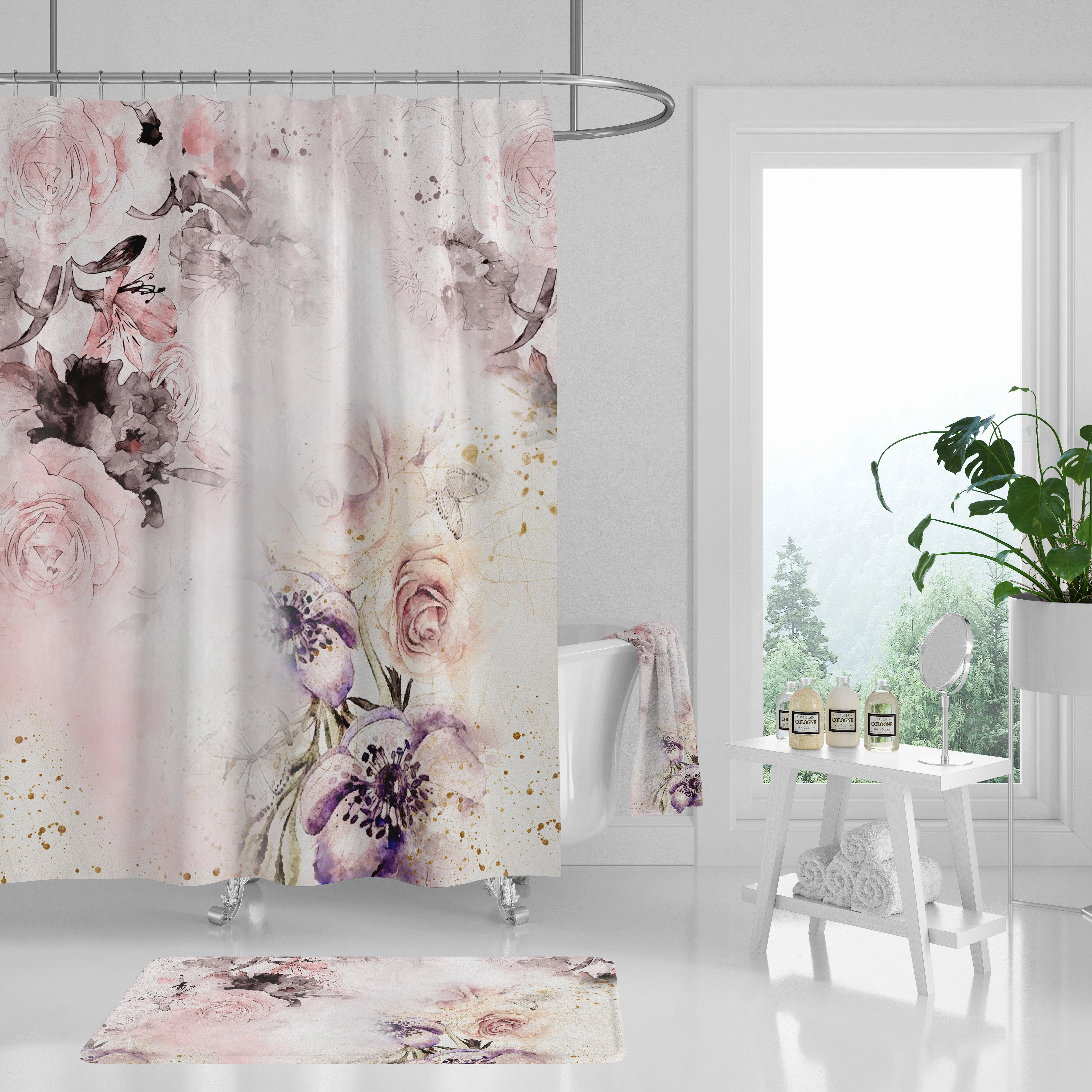 Floral Shower Curtain | Pastel Pink Roses Lighting,Home Lighting