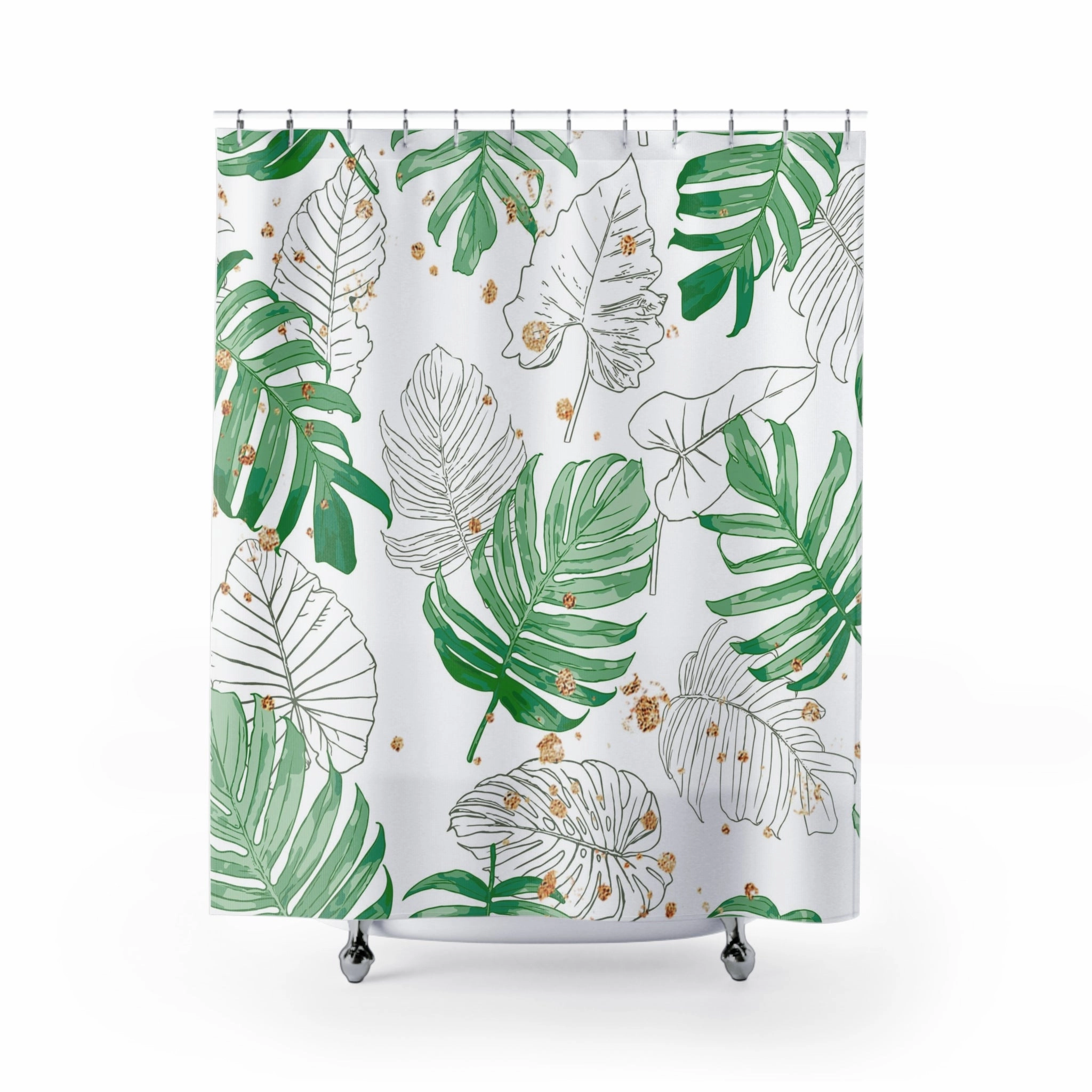 Floral Shower Curtain | Sage Green, Monstera Leaves Lighting,Home Lighting