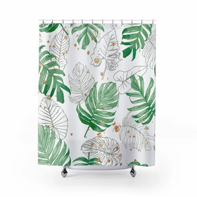 Floral Shower Curtain | Sage Green, Monstera Leaves Lighting,Home Lighting