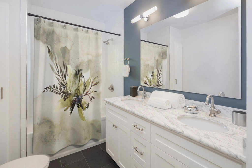 Floral Shower Curtain | Sage Green Ombre