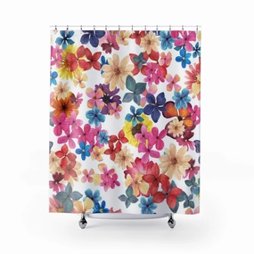 Floral Shower Curtain | Spring Pink Red Blue Botanical Lighting,Home Lighting