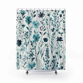 Floral Shower Curtain | Teal Green, Blue Wildflowers Lighting,Home Lighting